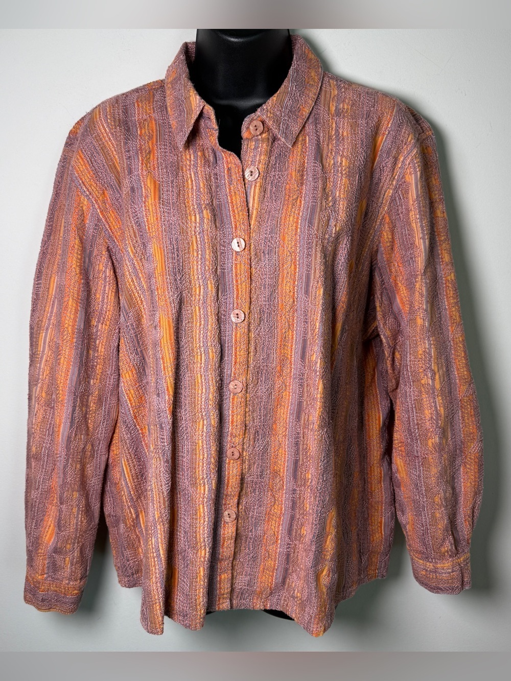 Vintage The Territory Ahead Textured Stripe Button-Up Shirt Cotton India | XL